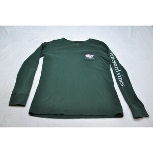 Vineyard Vines Shirt Womens XXS Green Long Sleeve Christmas Whale Santa Pocket